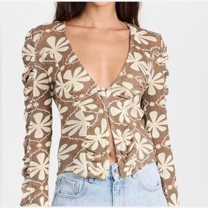 Floral free people Patterned Brown and Cream Women's Top
